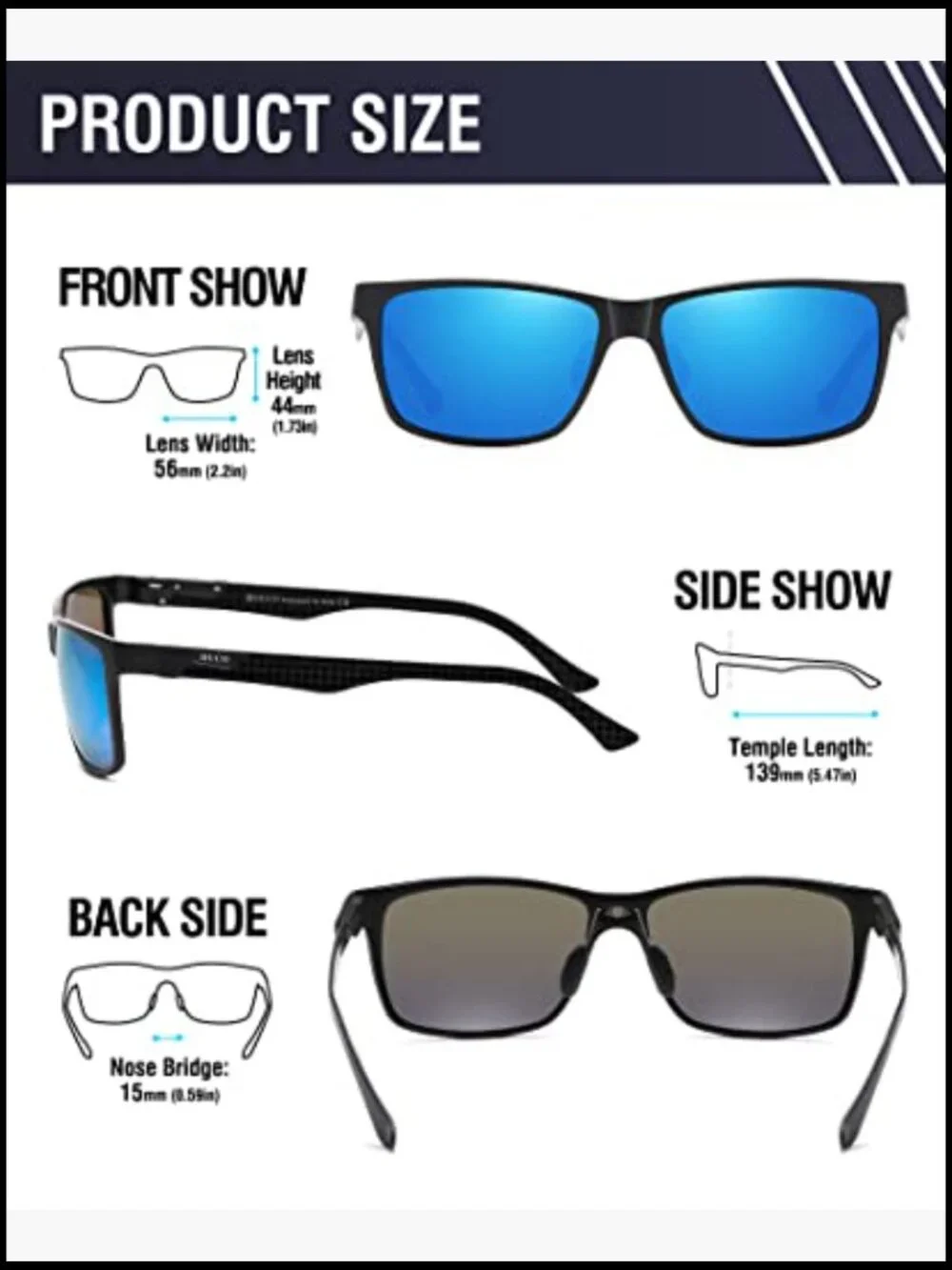 Polarized Sunglasses Lightweight Al-Mg Alloy Carbon Fiber Rectangle UV400